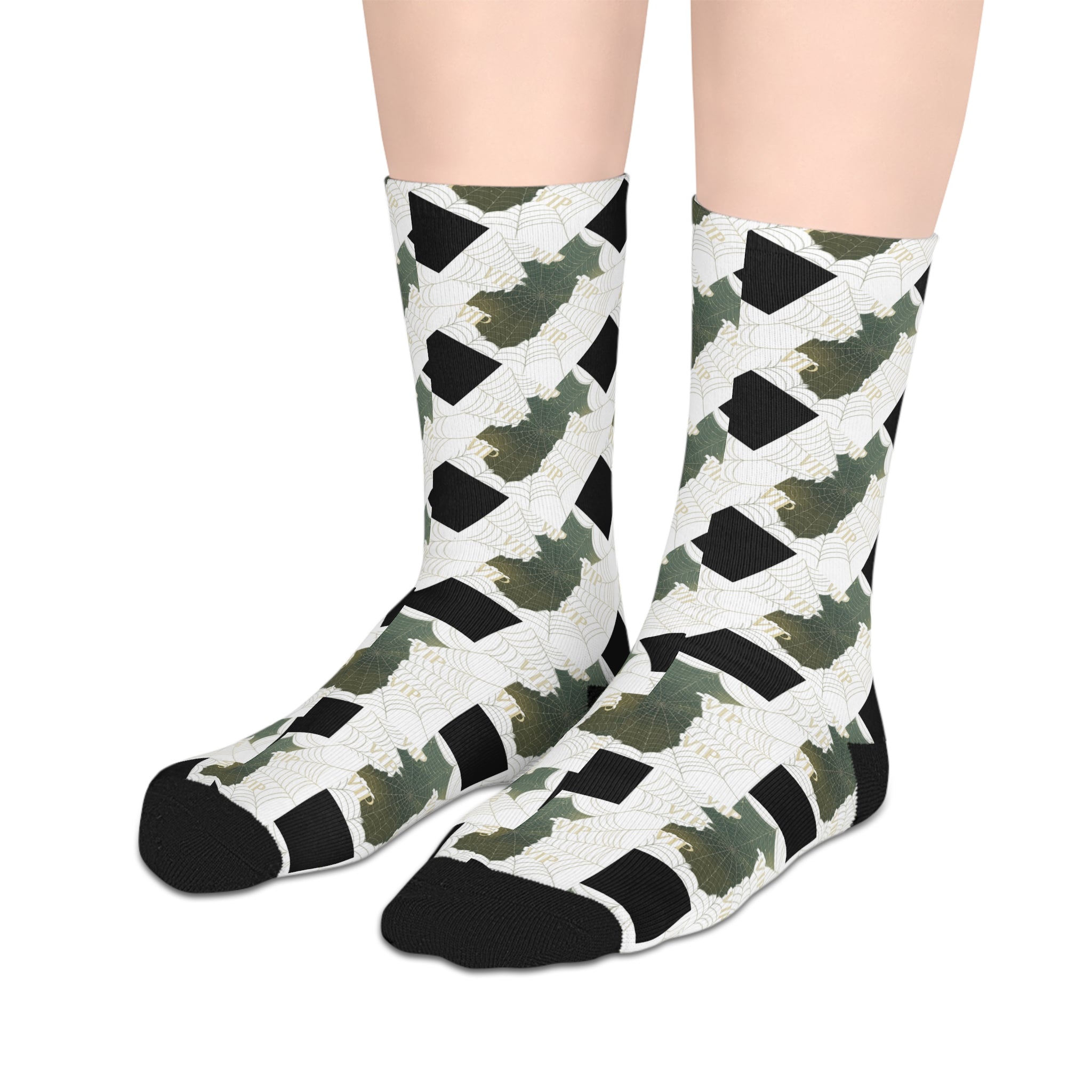 Camouflage Geo Mid-Length Socks — Green Camo Pattern Crew Socks