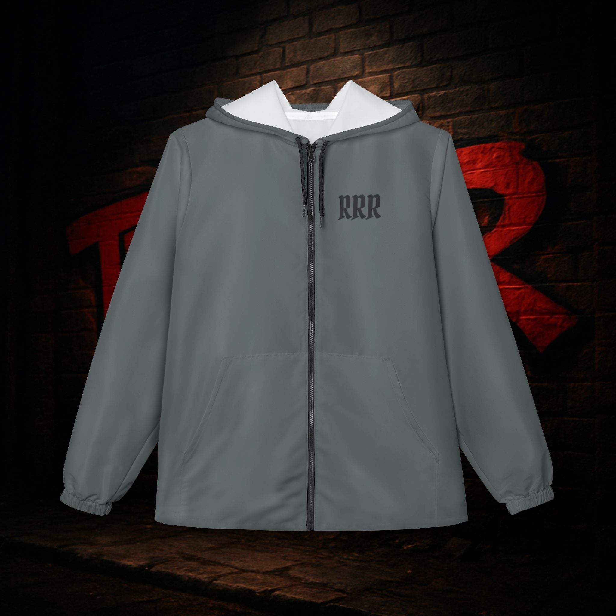 Windbreaker Jacket — RRR Phoenix Design “Rise Remove Repeat” Flame Hooded Windbreaker