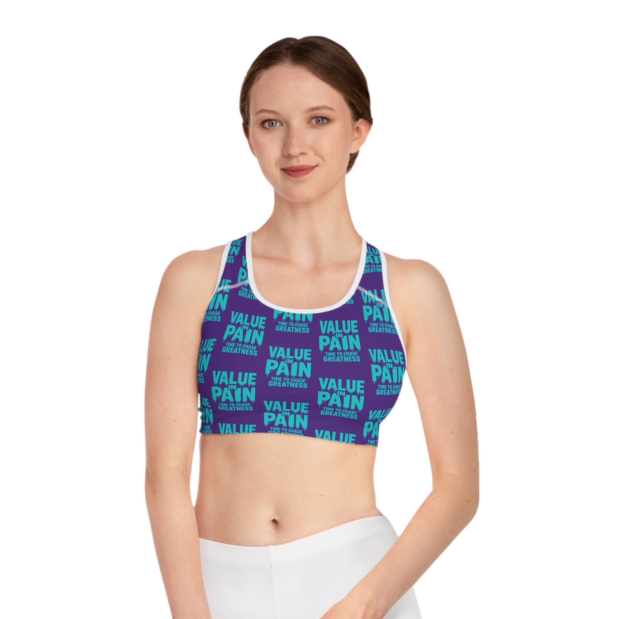 Sports Bra — "Value Pain" Motivational Athletic Crop for Women