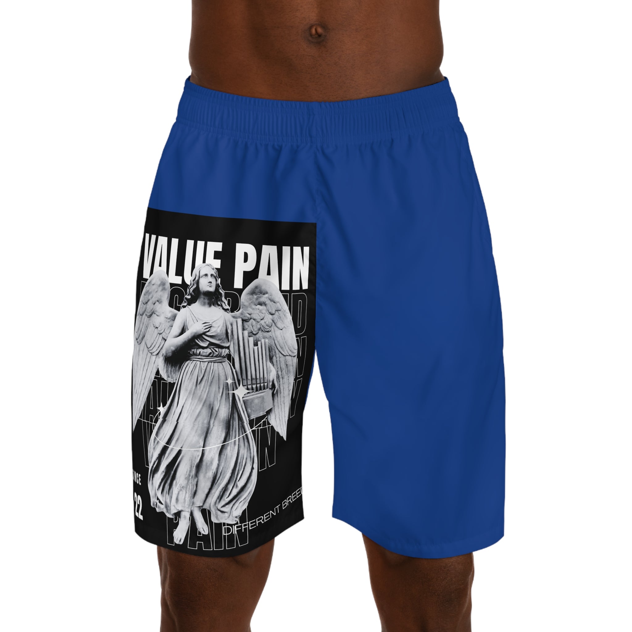 Graphic Jogger Shorts — "Value Pain" Angel Print Athletic Shorts