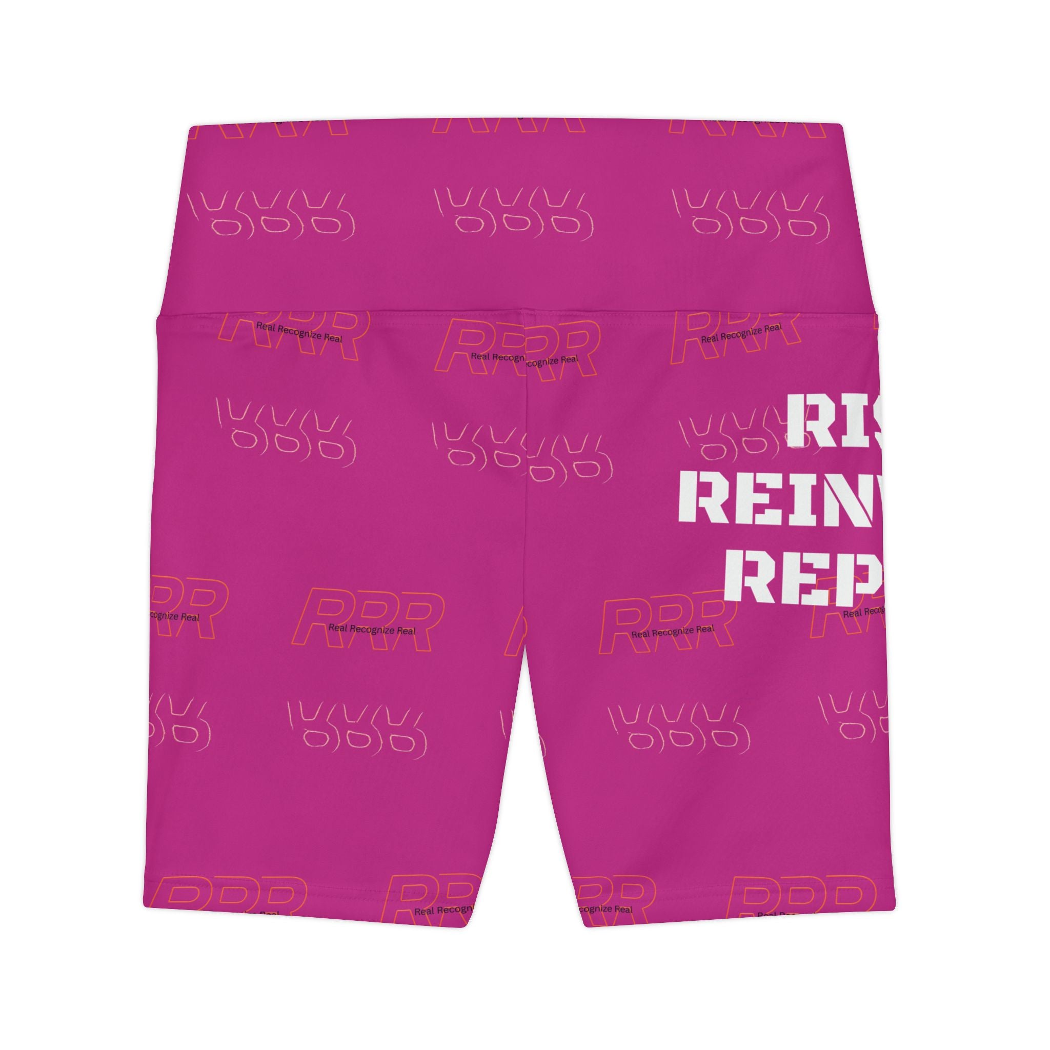 Rise. Reinvent. Repeat. Women's Workout Shorts — High-Waist AOP Fitness Biker Shorts
