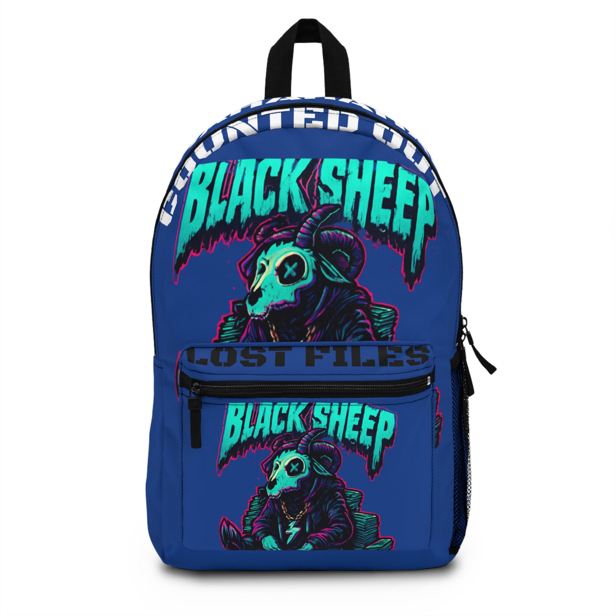 Black Sheep Graphic Backpack — Neon Skull Goat 'Lost Files' Streetwear School Bag