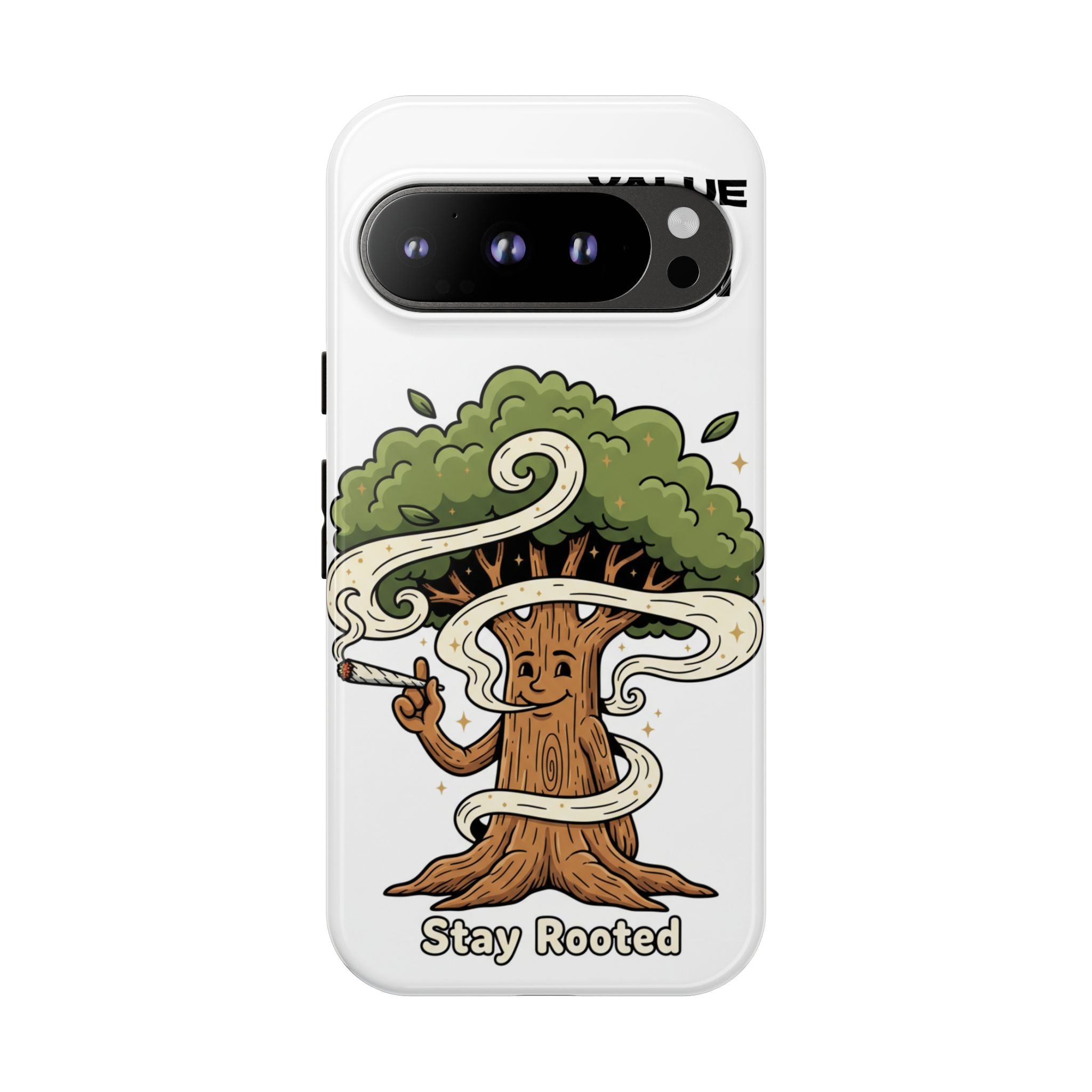 Phone Case — "Stay Rooted" Tree Design with "Value in Pain" Text