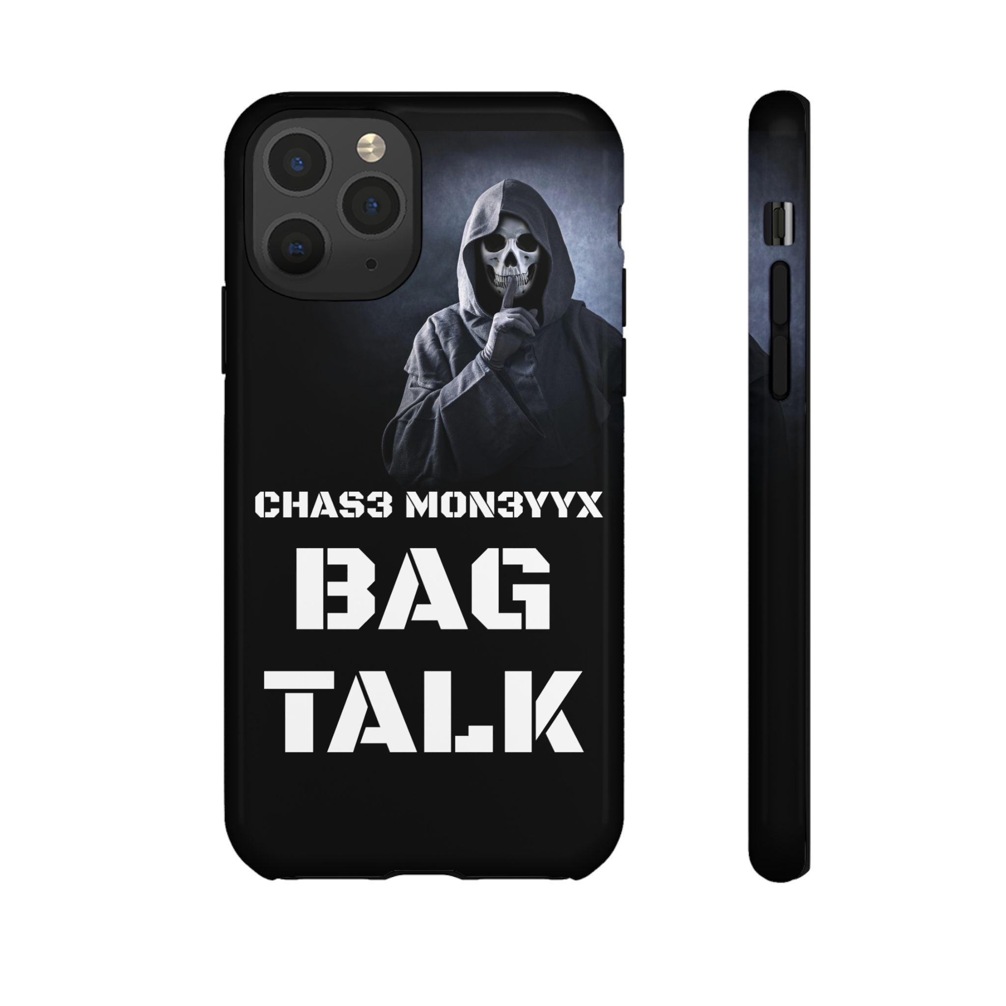 Phone Case — 'Bag Talk' Grim Reaper Graphic, Dark Gothic Protective Cover