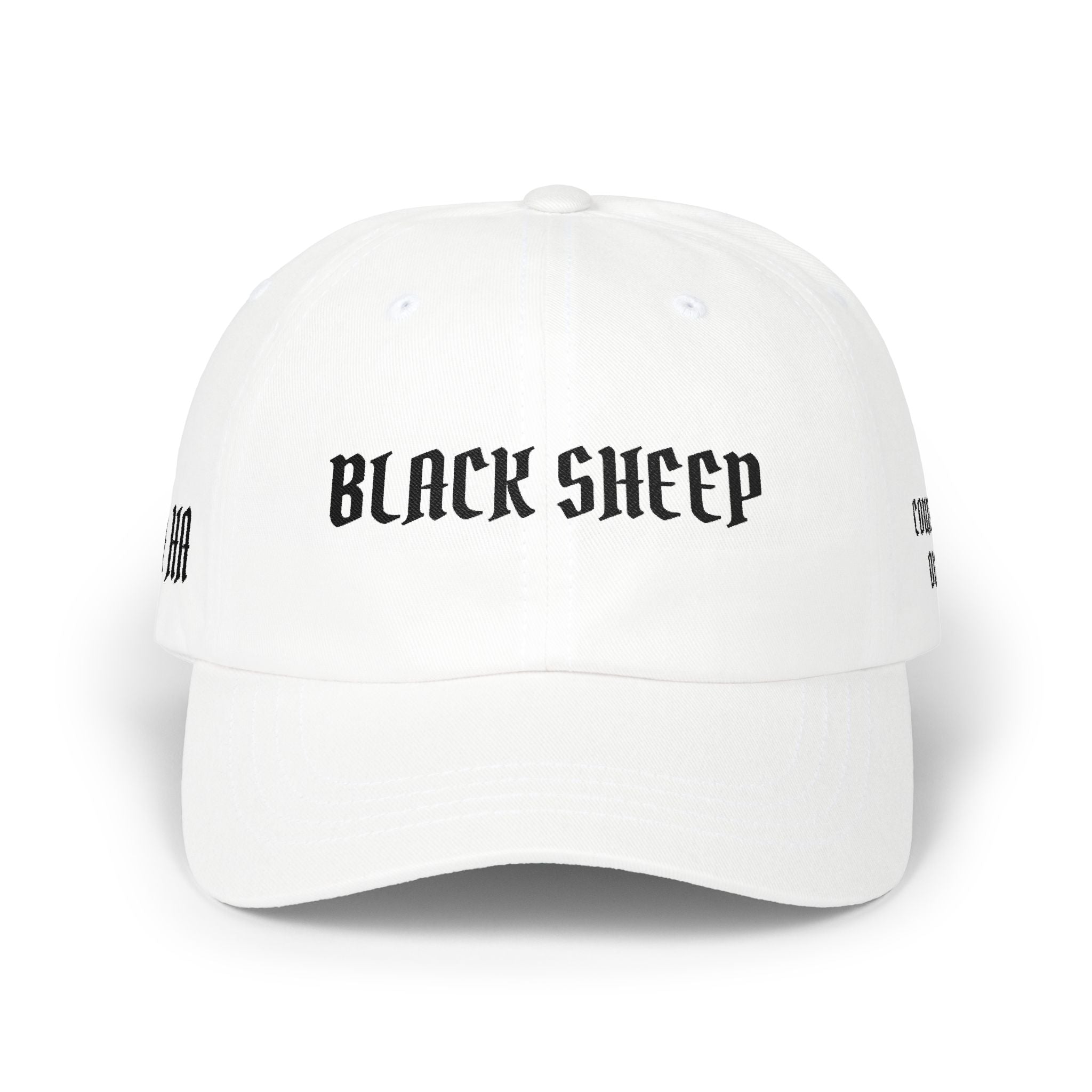 Black Sheep Dad Cap — Gothic Text Embroidered Baseball Hat
