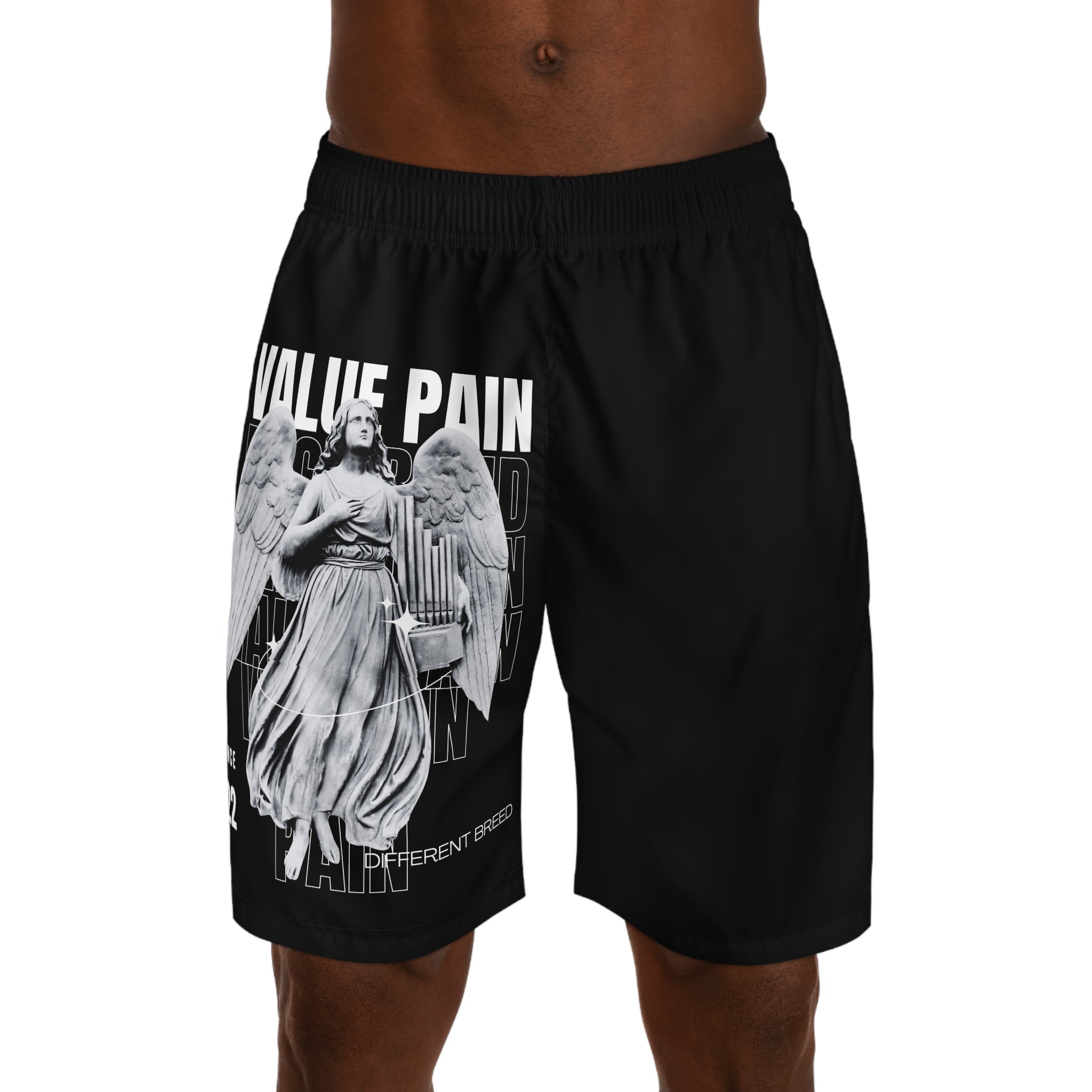 Men's Graphic Jogger Shorts — 'Value Pain' Angel Graphic Streetwear