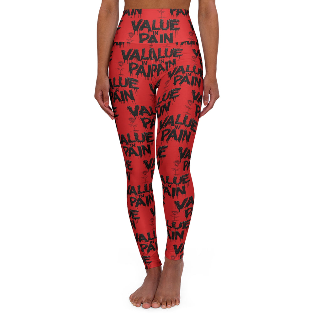 High-Waisted Yoga Leggings — "Value in Pain" Motivational Print