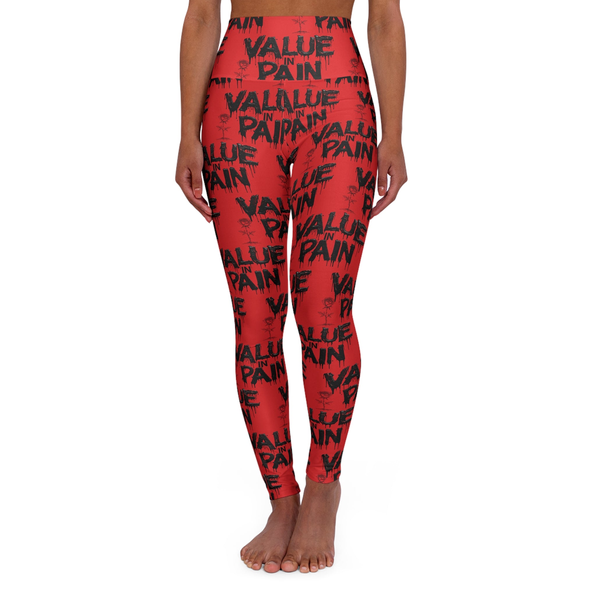 High-Waisted Yoga Leggings — "Value in Pain" Motivational Print