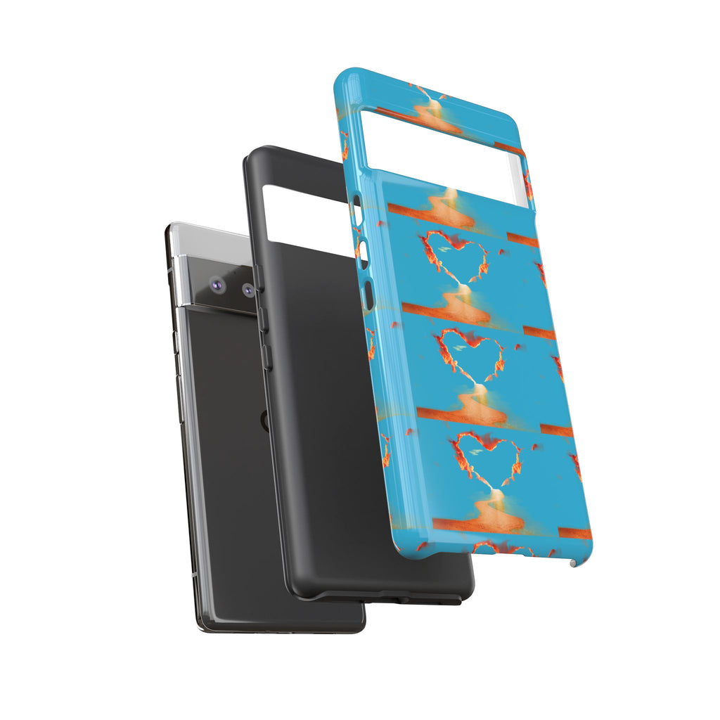 Heart Flame Tough Phone Case — Blue Sunset Protective Cover