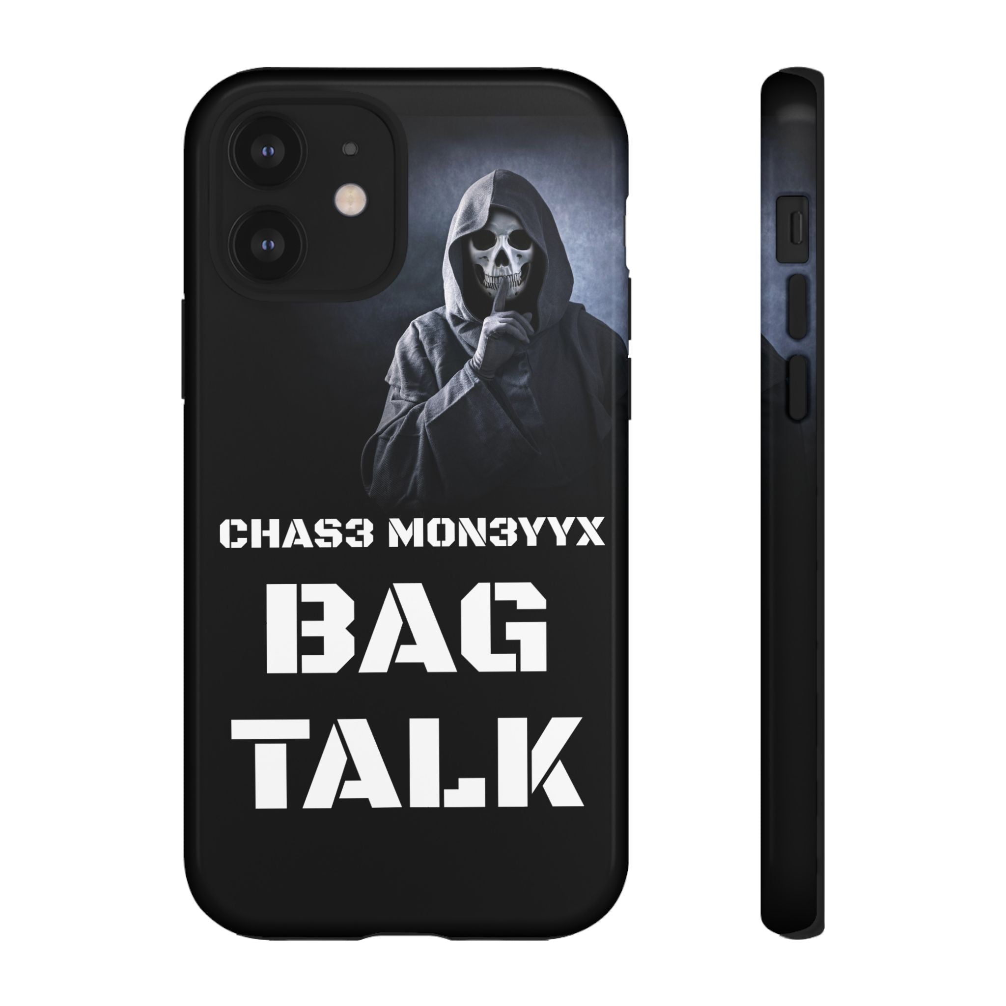 Phone Case — 'Bag Talk' Grim Reaper Graphic, Dark Gothic Protective Cover