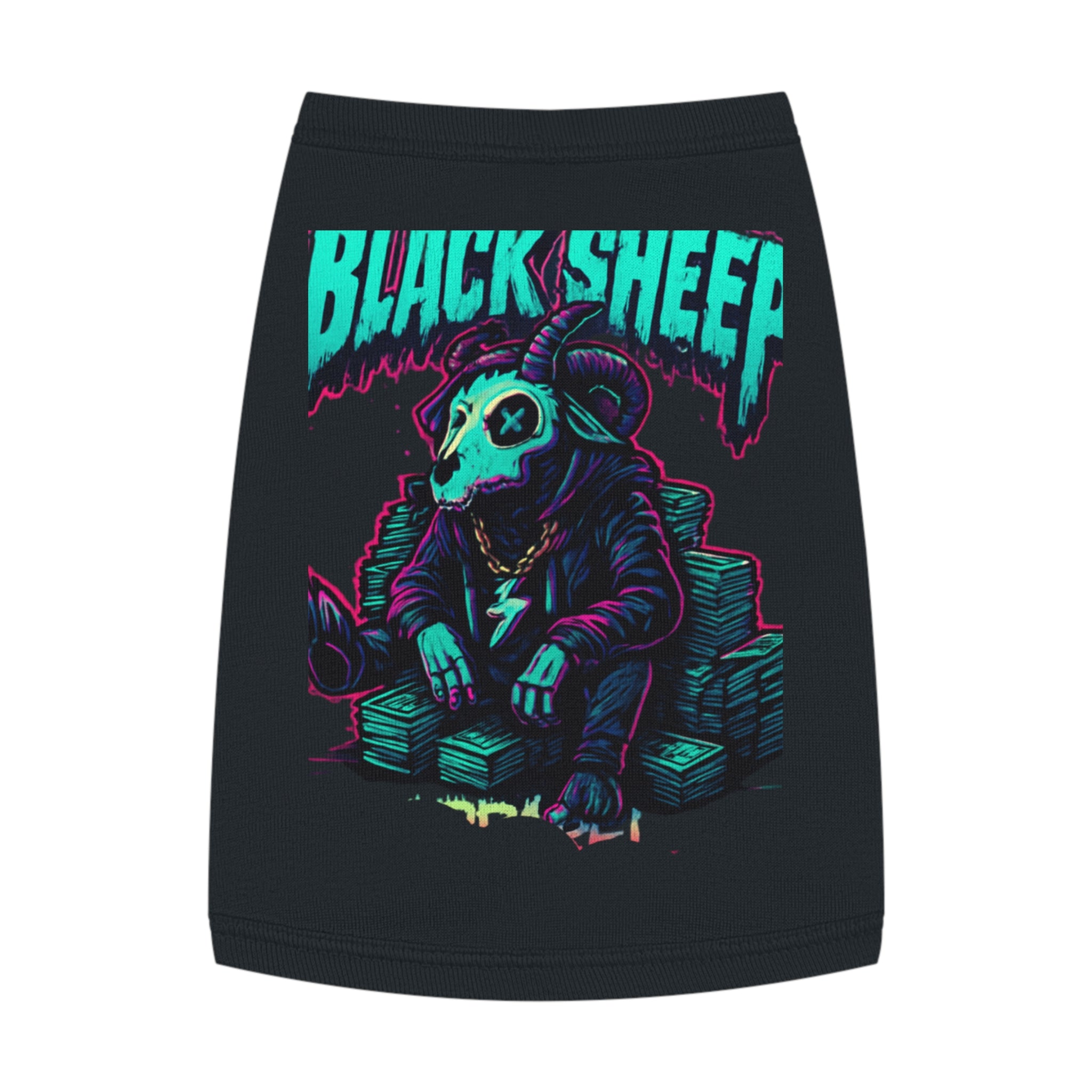 Black Sheep Pet Tank — Neon Gothic Ram Skull Dog Shirt