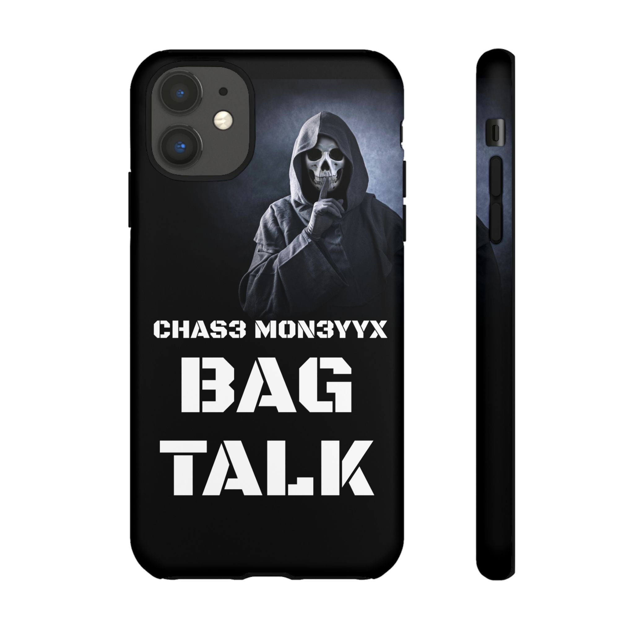 Phone Case — 'Bag Talk' Grim Reaper Graphic, Dark Gothic Protective Cover