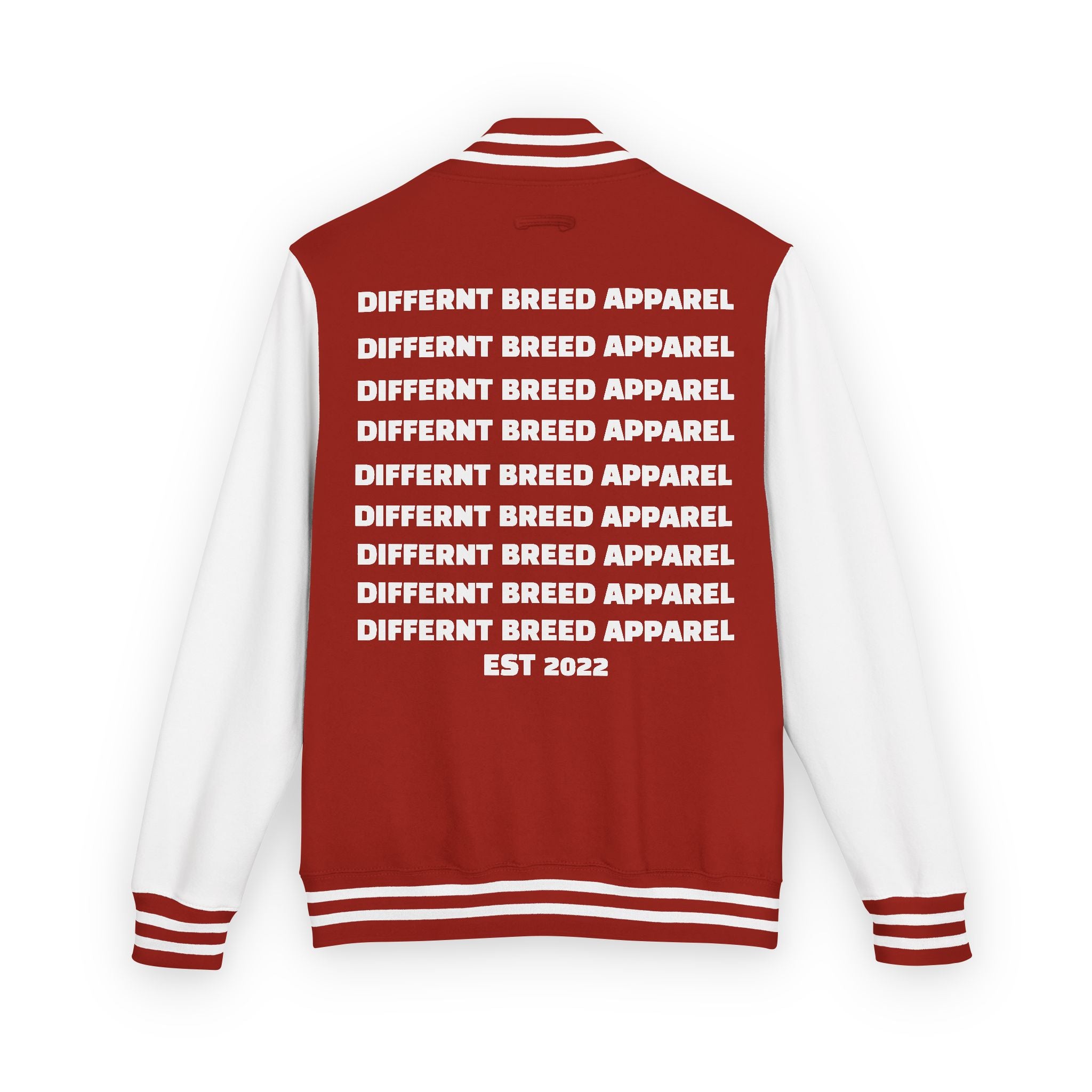 Letterman Jacket — Small Neon Portrait Patch & Repeated 'Different Breed Apparel' Back Print