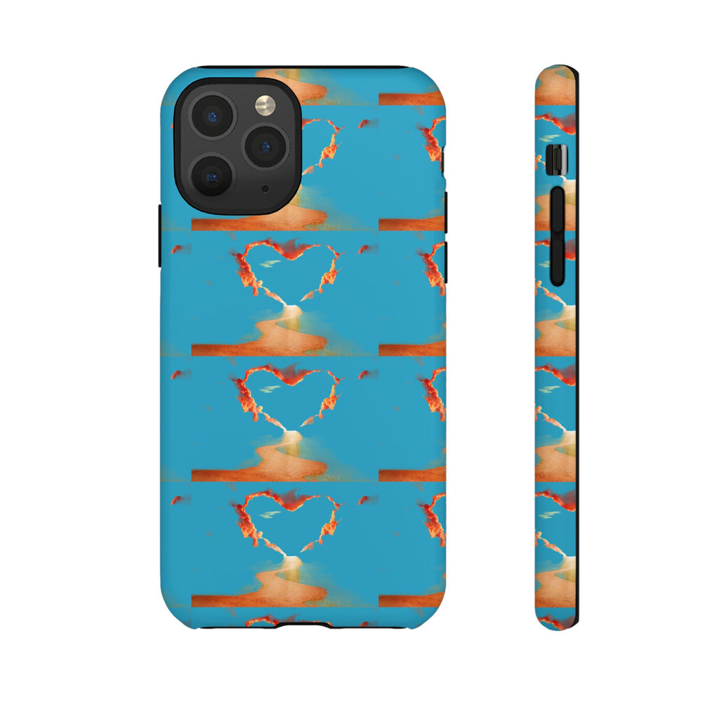 Heart Flame Tough Phone Case — Blue Sunset Protective Cover