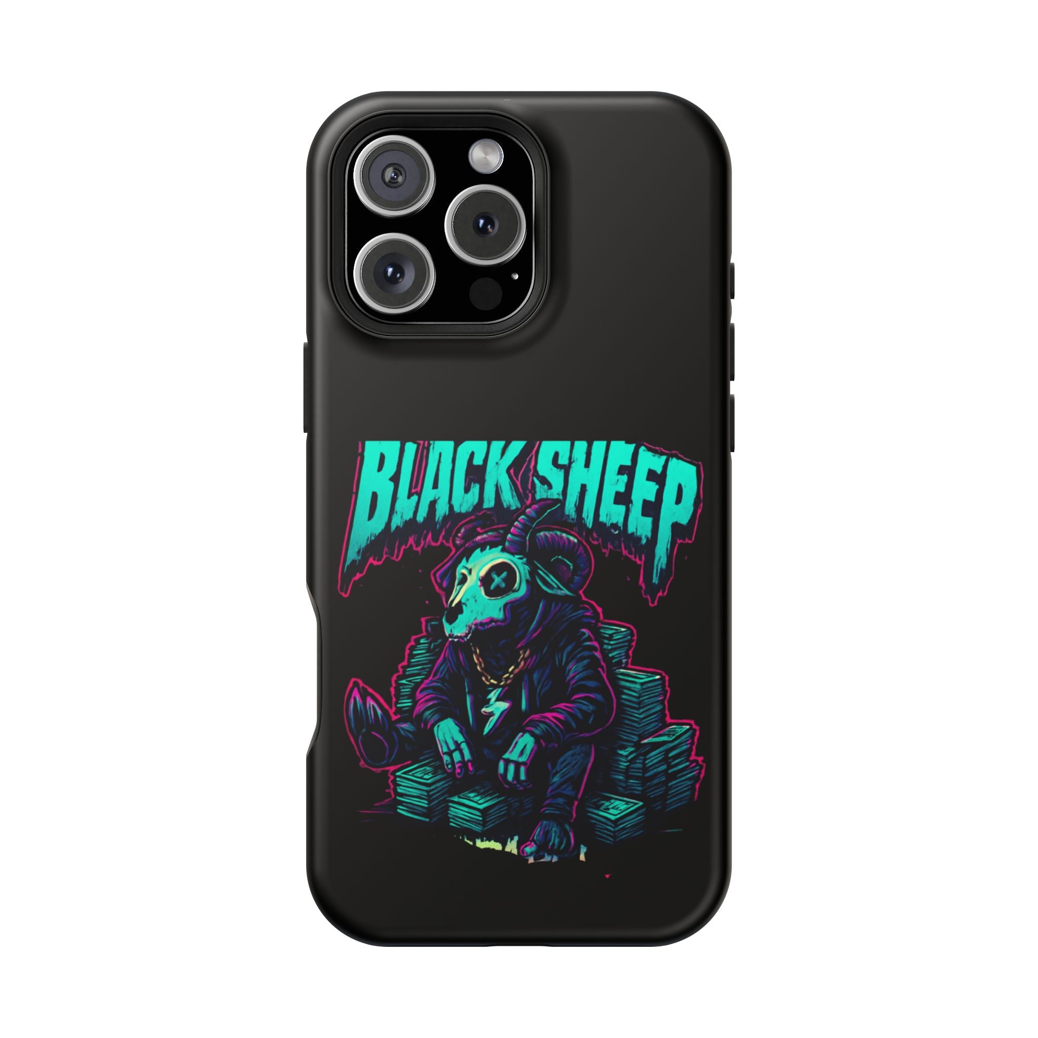 Impact-Resistant Phone Case — “Black Sheep” Neon Skull Design