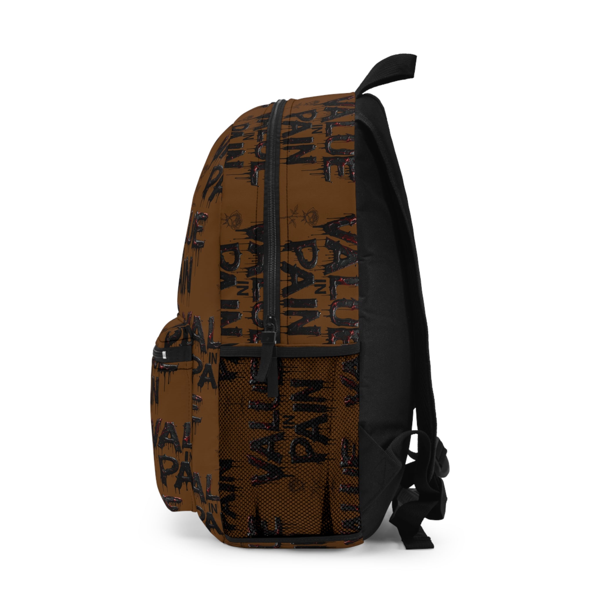 Value in Pain Backpack — Brown Grunge Graphic School & Streetwear Bag