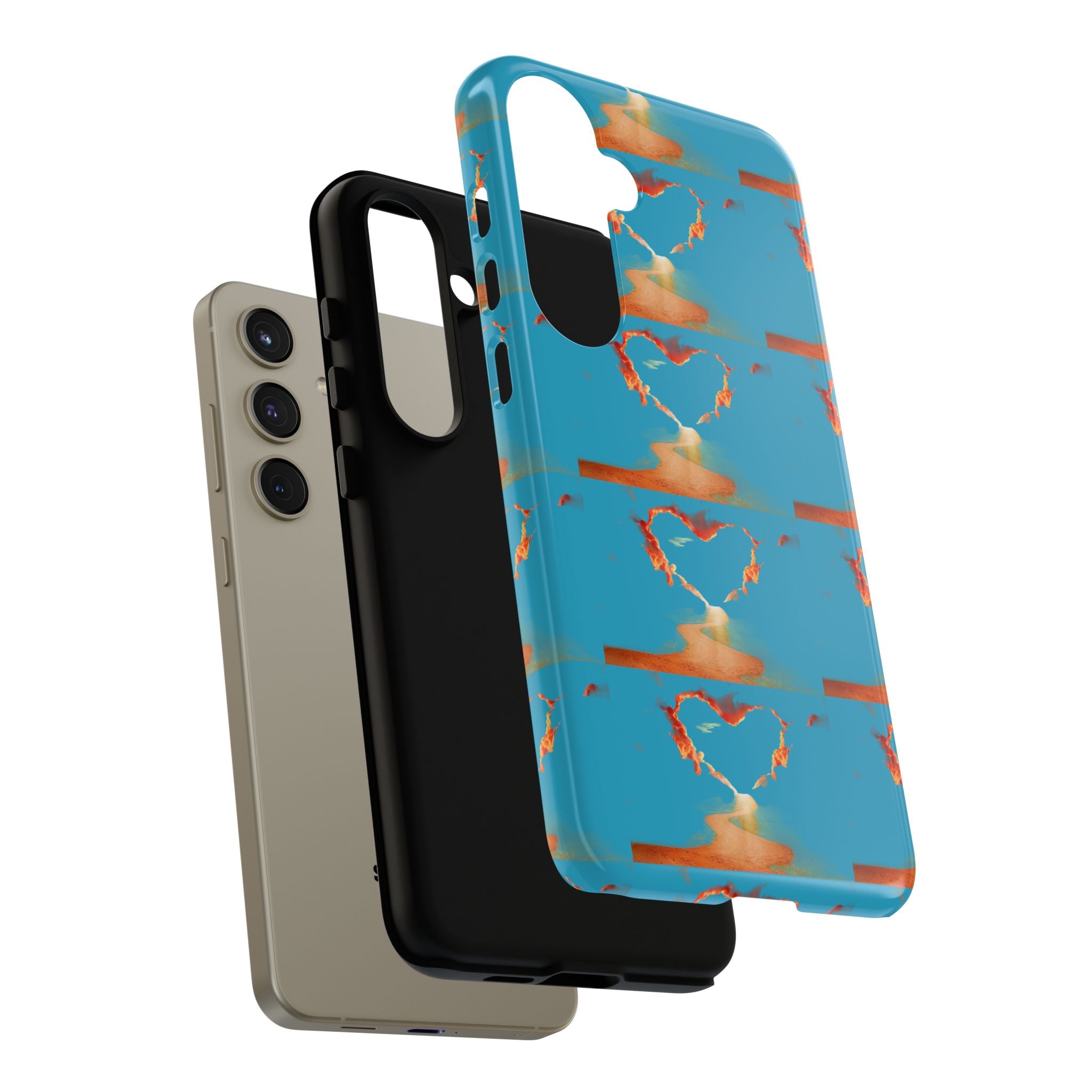 Heart Flame Tough Phone Case — Blue Sunset Protective Cover