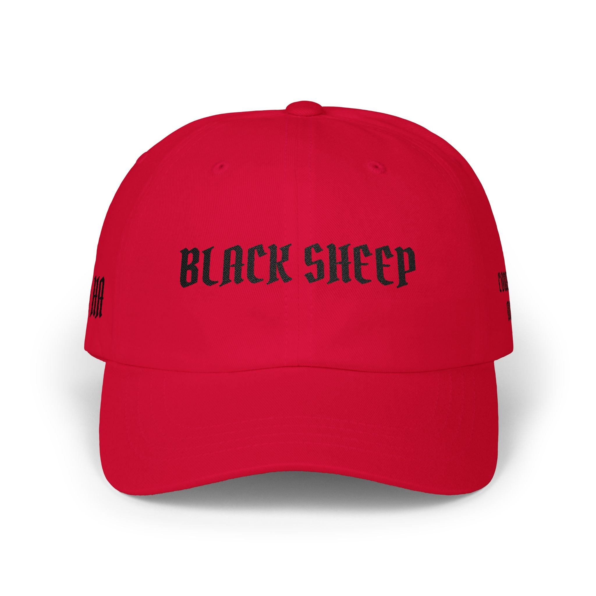 Black Sheep Dad Cap — Gothic Text Embroidered Baseball Hat