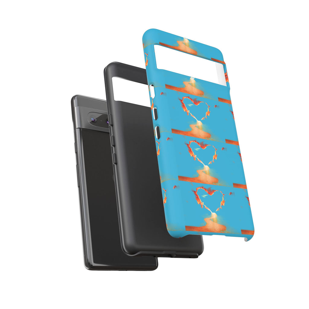 Heart Flame Tough Phone Case — Blue Sunset Protective Cover