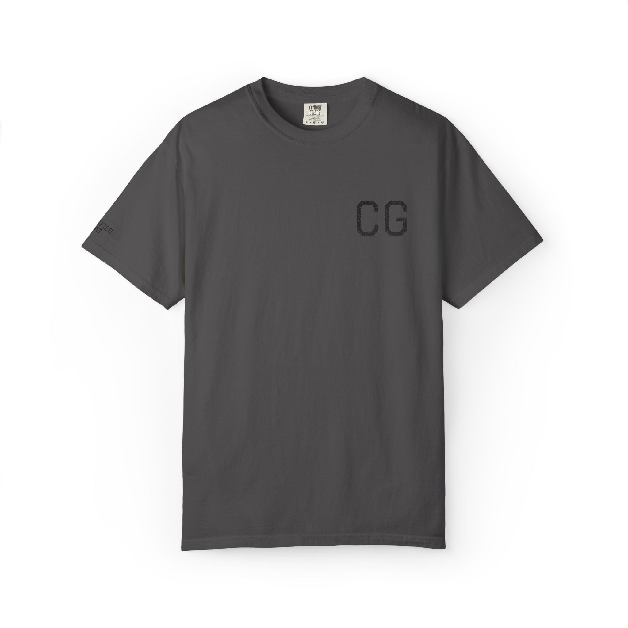 CG Chest Logo T‑Shirt — Minimalist White Tee with Sleeve Patch