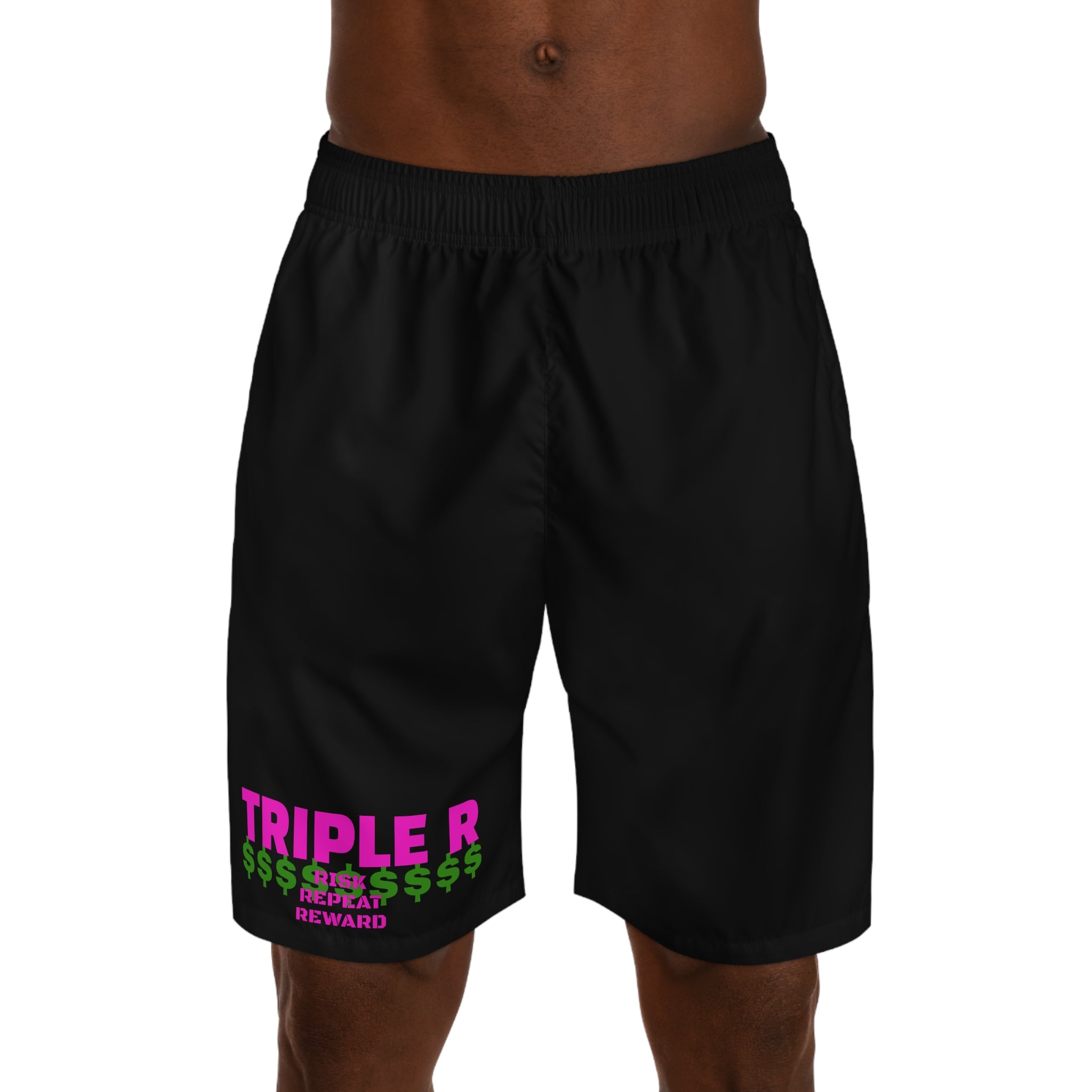 Men's Black Streetwear Jogger Shorts with Dollar Sign & Neon Accents