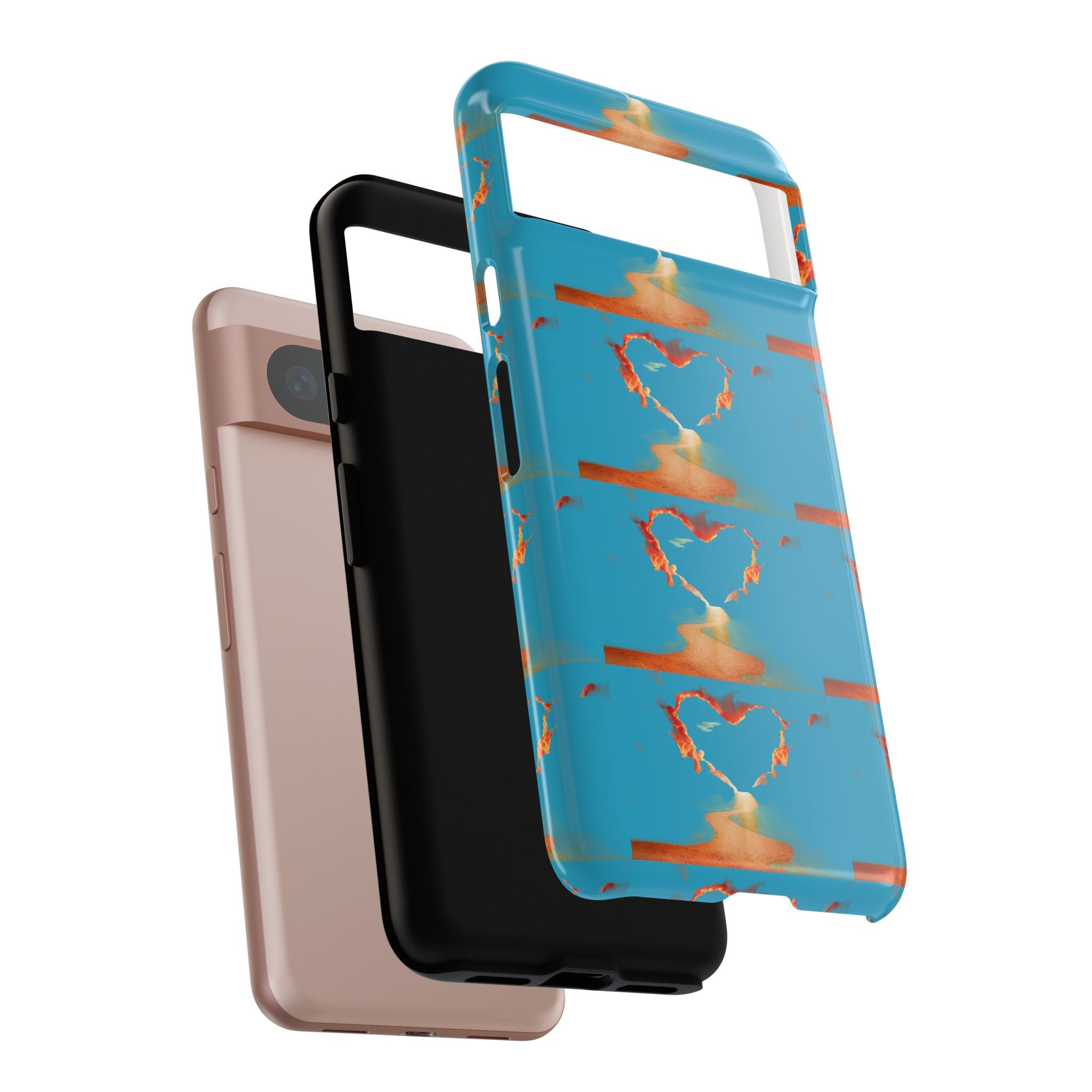 Heart Flame Tough Phone Case — Blue Sunset Protective Cover