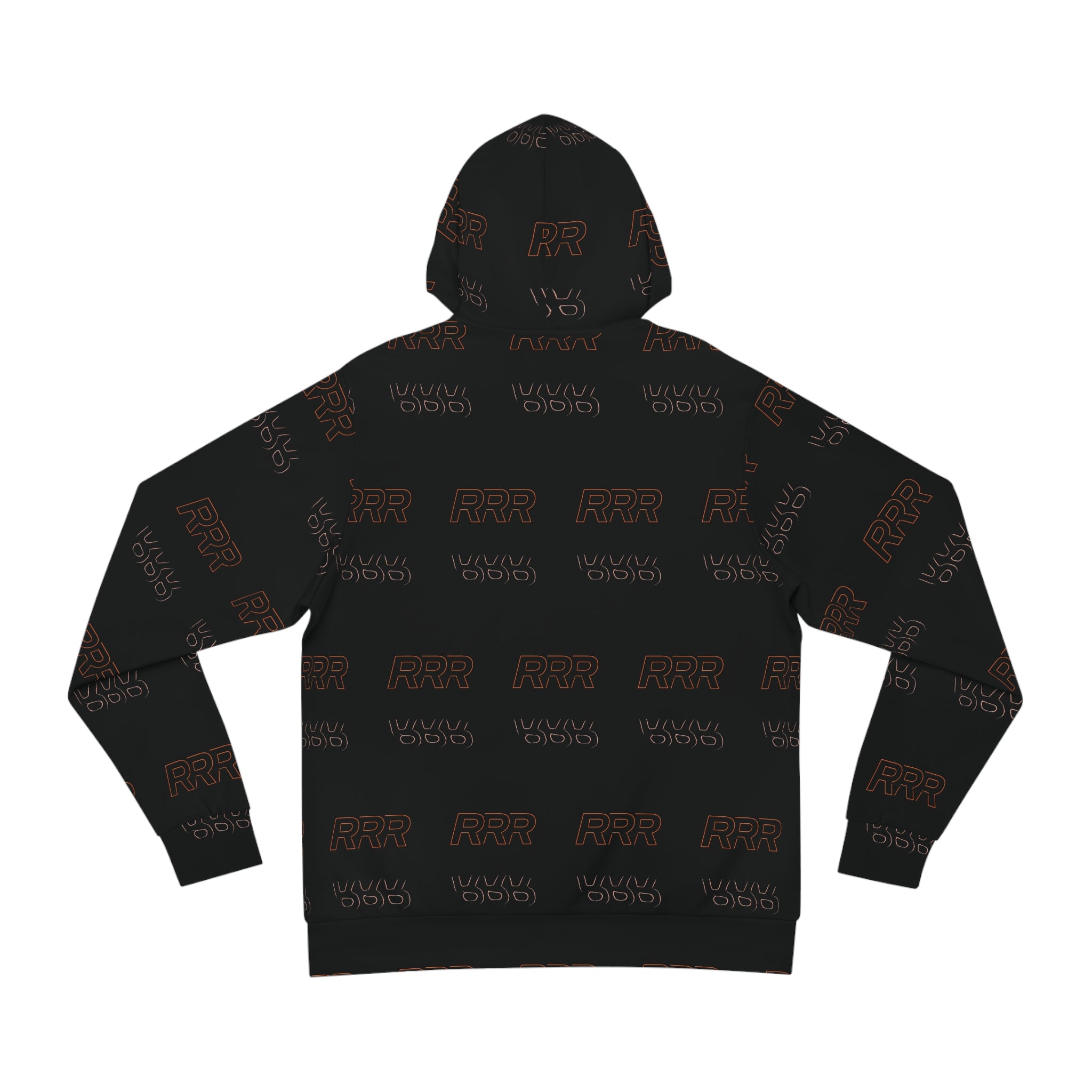 Triple R Logo Hoodie — Black All-Over Print Streetwear Pullover