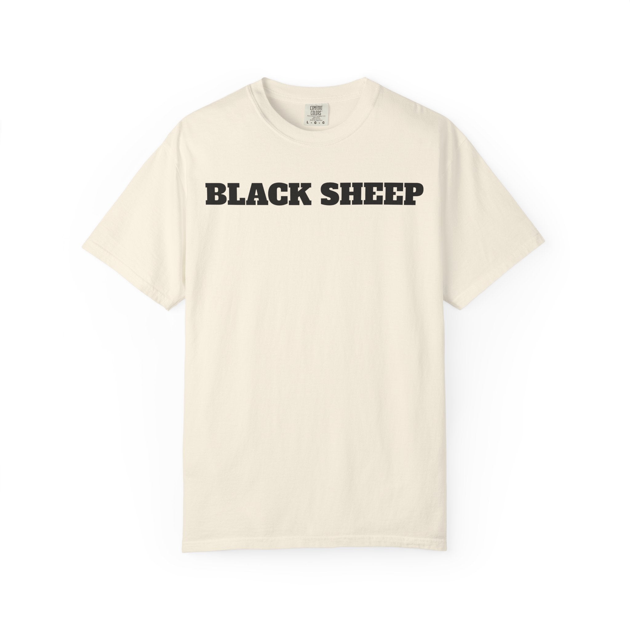 Black Sheep T-Shirt — Bold Back Lip Graphic & Front Text