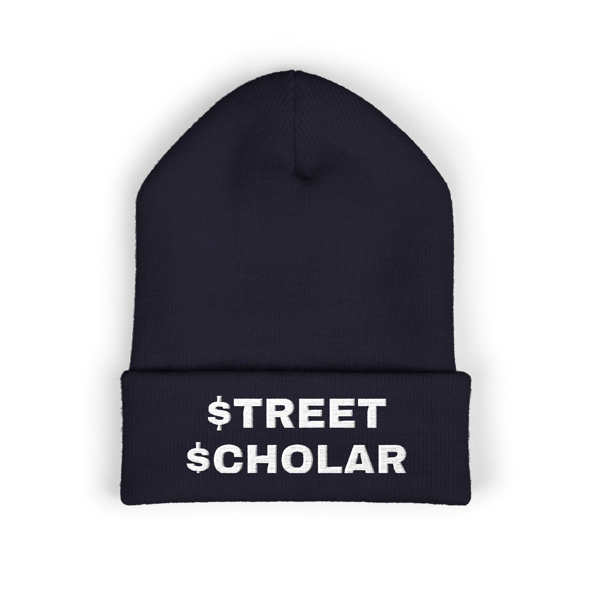 Street Scholar Embroidered Beanie — Classic Cuffed Knit Hat