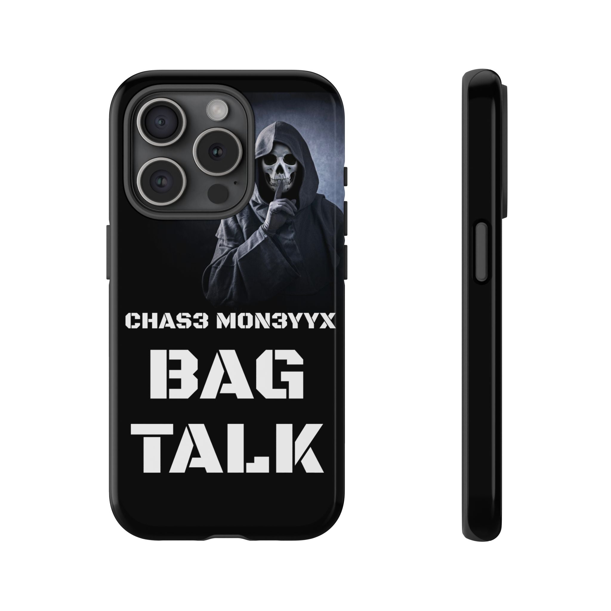 Phone Case — 'Bag Talk' Grim Reaper Graphic, Dark Gothic Protective Cover